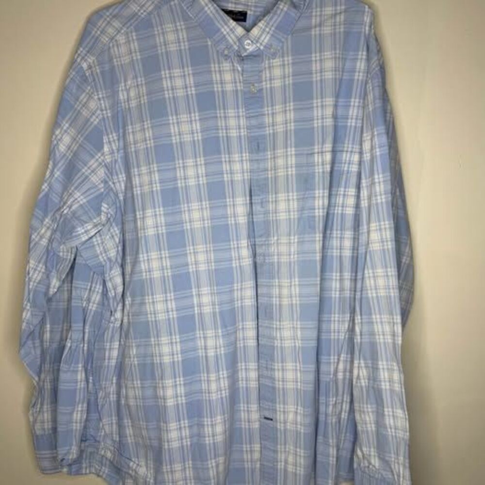 Club Room Light Blue White Plaid Button Down Shirt 3XLT